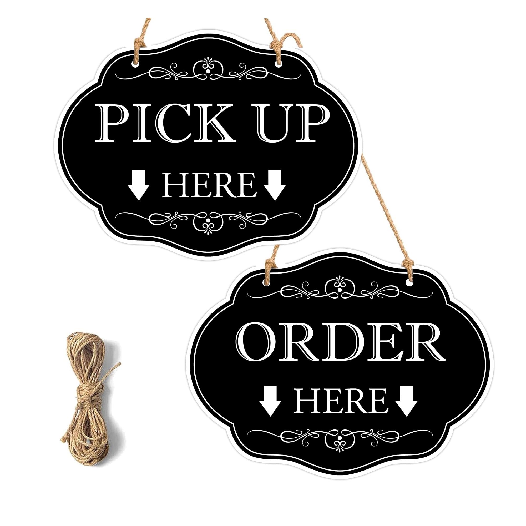 Produktbild von „Order Here And Pick Up Here“ Schild – Doppelseitig, 30,5 X 20,3 Cm, Transparent, 2 Stück – Für Restaurant, Café, Bar & Bäckerei
