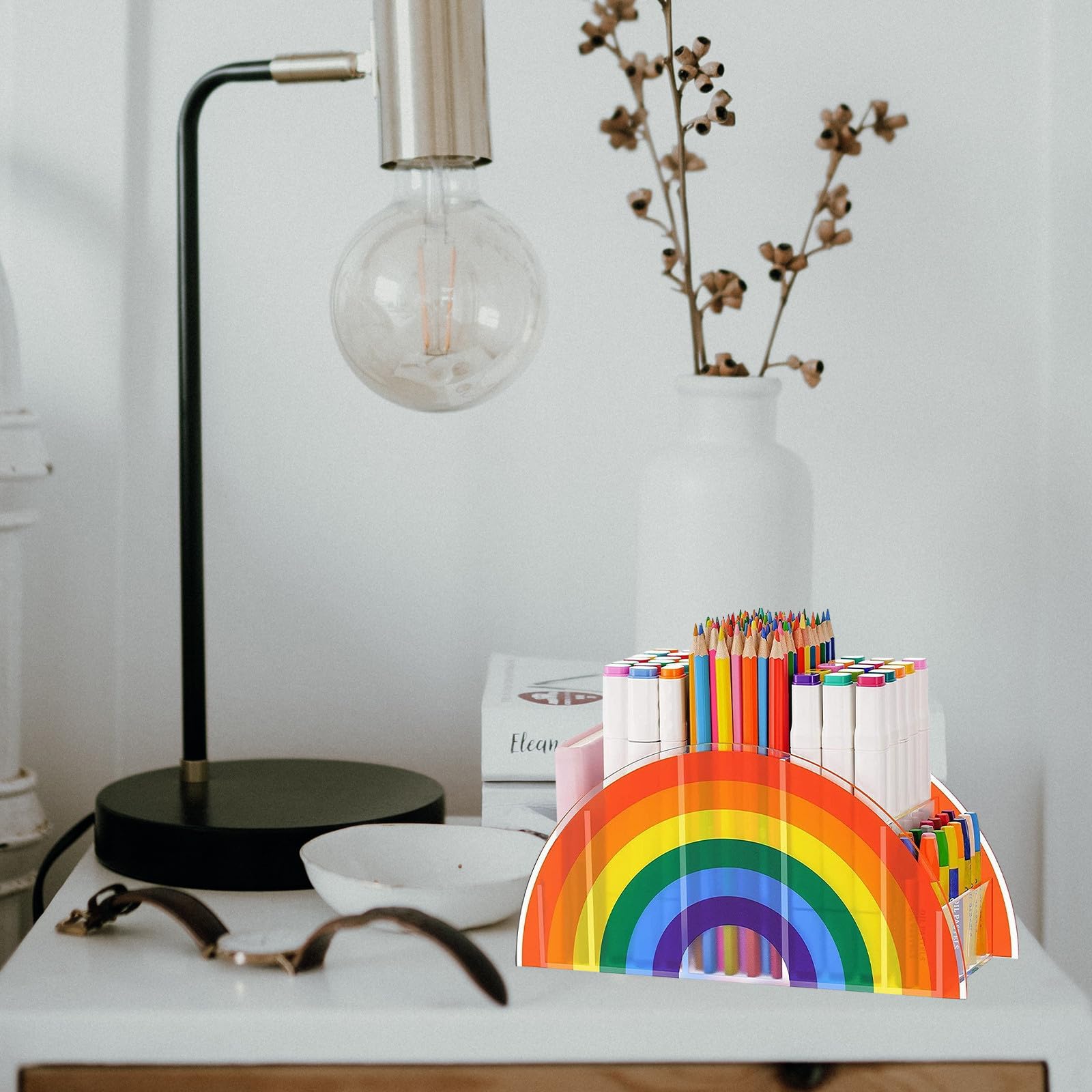 Levemolo Portalápices de Mesa Contenedor de Lápices Caja de Almacenamiento de Papelería Acrílica Multicolor Multifuncional para Escritorio y Cosméticos