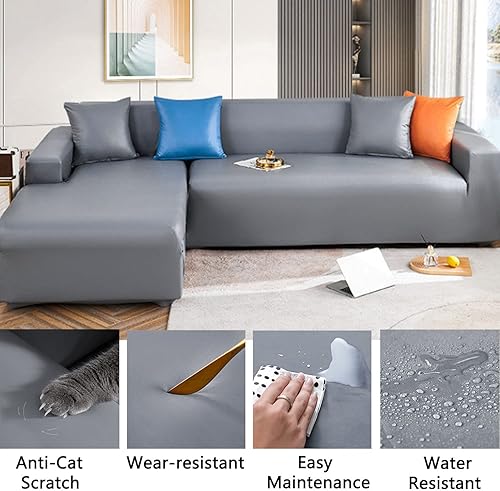 Miniatura 3 de GUYIRT Fundas impermeables de piel sintética para sofá esquinero, fundas de sofá modulares para mascotas, fundas de sofá antideslizantes en forma de