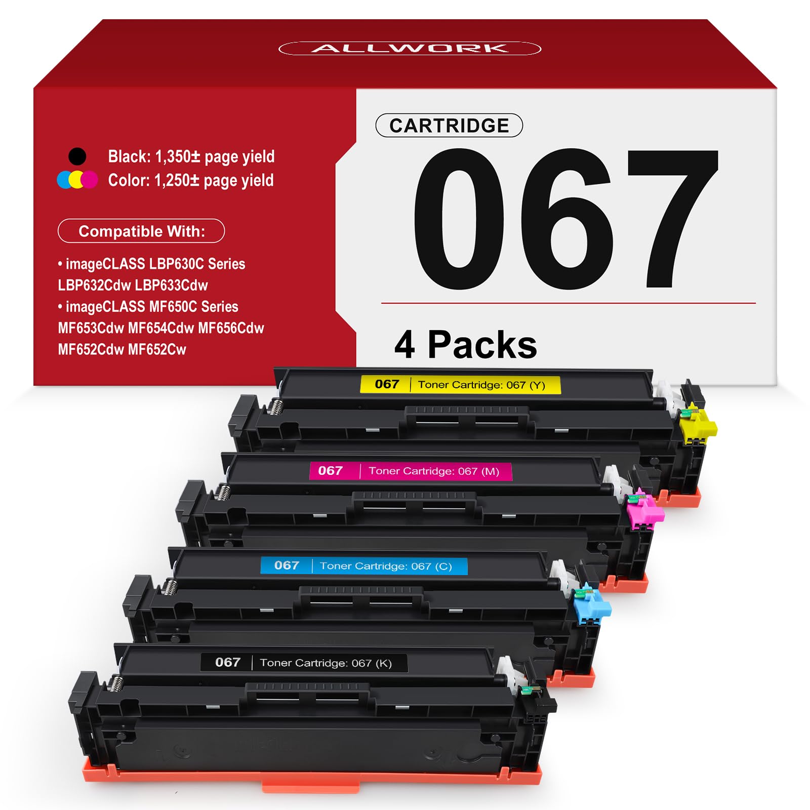 067 Toner Cartridge Set 4 Pack Replacement for Canon 067 MF654Cdw