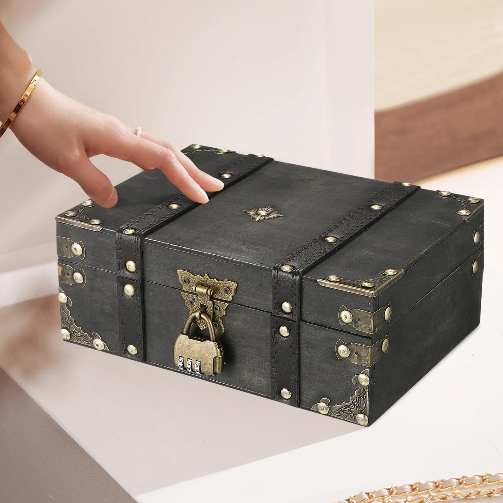 SOIMISS Vintage-schmuckschatulle Für Damen Abschließbares Schmuckkästchen Mit Zahlenschloss Ästhetische Schmuckaufbewahrung Aus Verbundmaterial Schmuckorganizer Für Schreibtisch Stauraum f