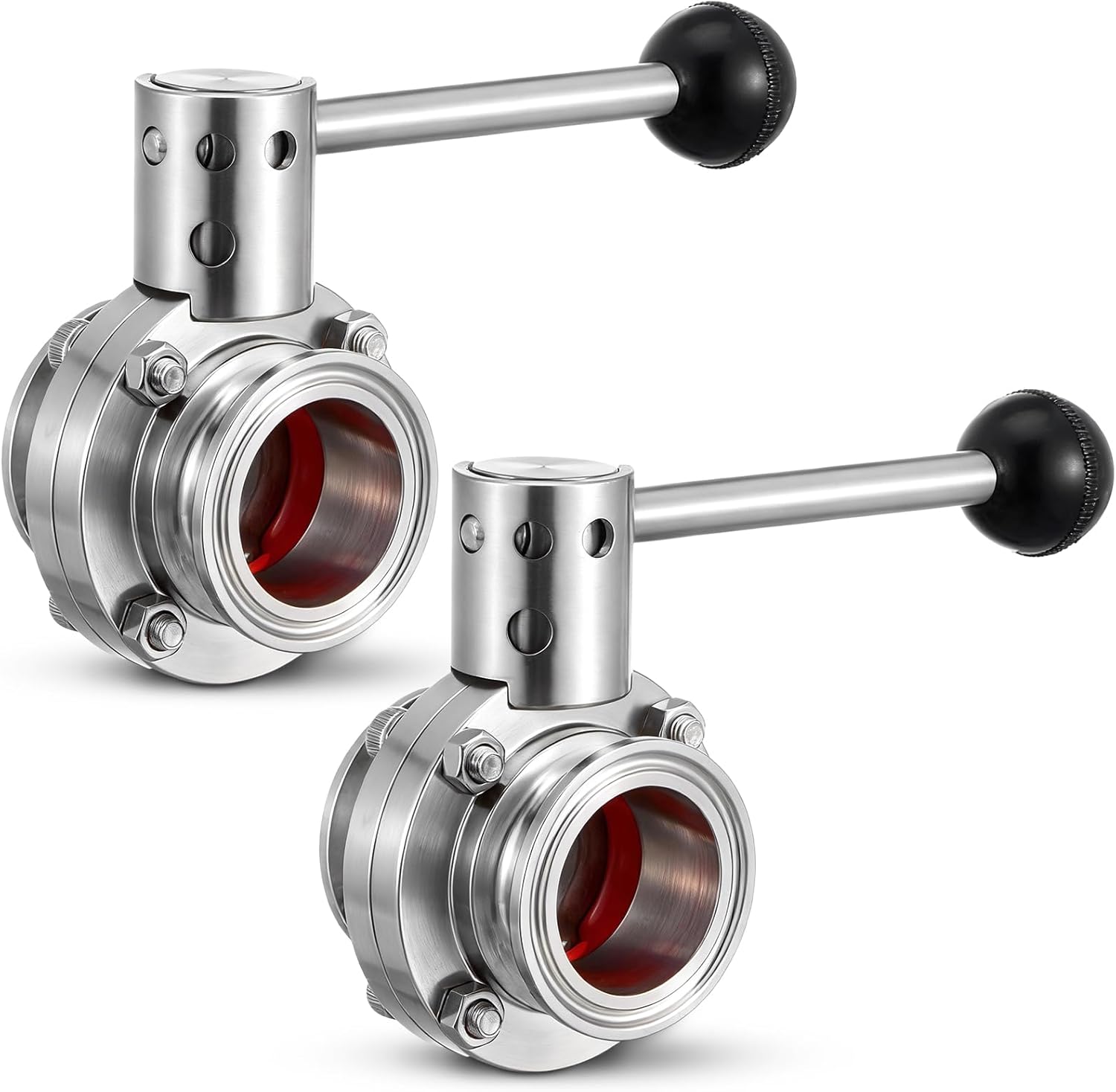 2 Pack Sanitary Butterfly Valve with Pull Handle 304 Stainless Steel Three-clamp Clover(1'' Tube Od)