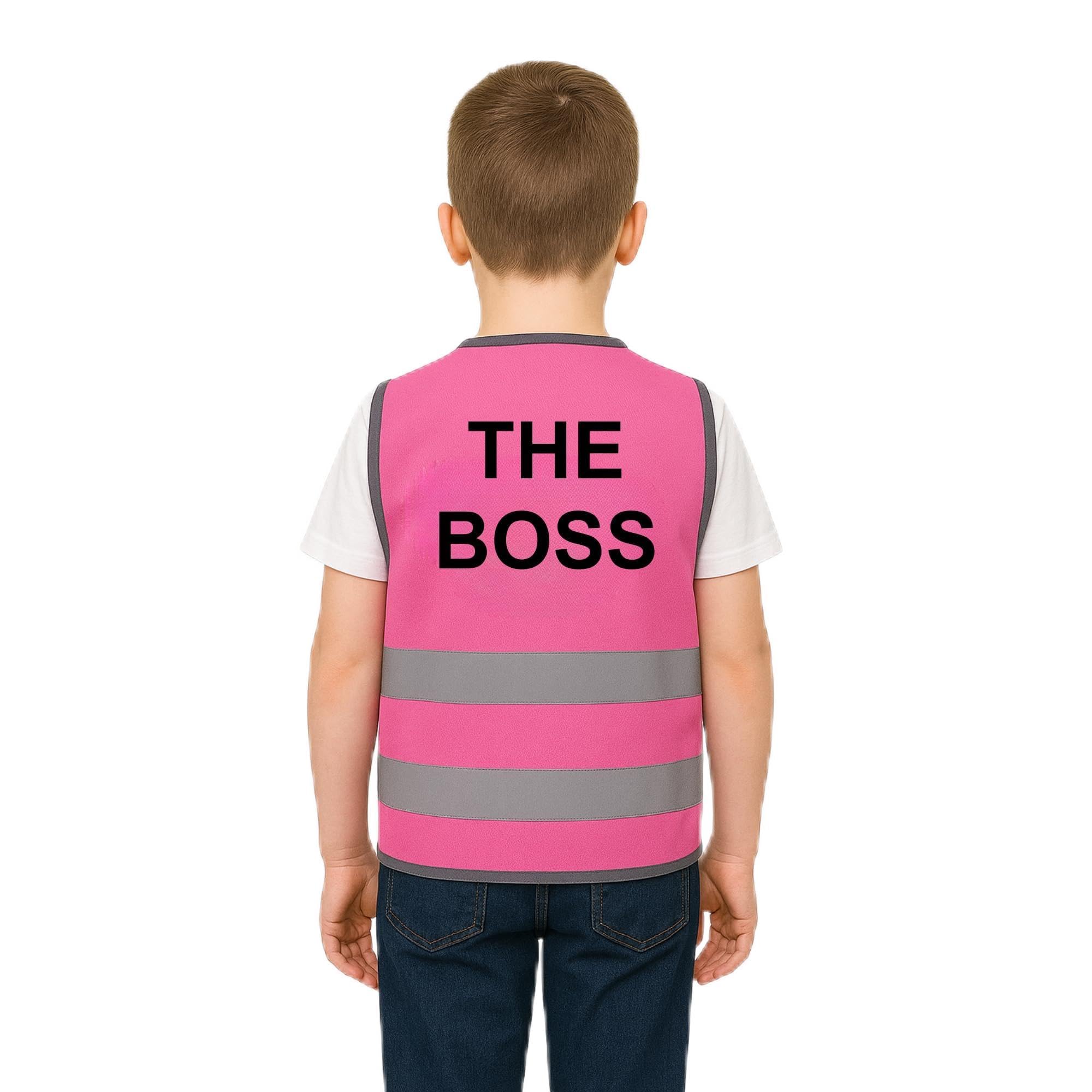 Step Ahead Kids Hi-Vis Safety Infant Vest – High Visibility Reflective Waistcoat for Children Boys & Girls Safety Vest with Back Side Custom Print (THE BOSS, PINK, 3-4 Year) — image 1
