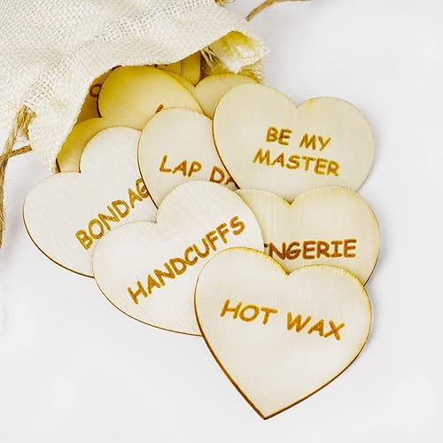 Boqin Tokens divertidos, 20 fichas de corazón de madera divertidas, ideas románticas para citas nocturnas, actividades para adultos, San Valentín,