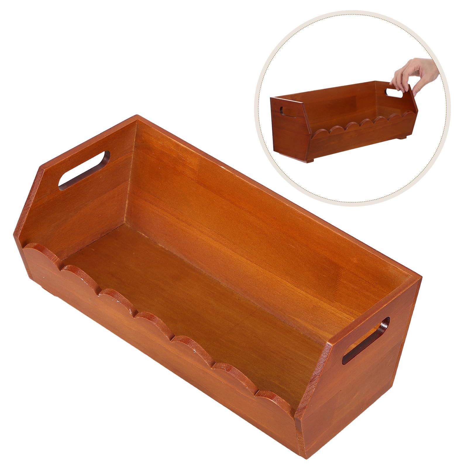 Beaupretty Cesta de Madera Asa, Abertura Amplia y Base Plana para Mesa | Marrón, Vetado Auténtico y Bordes Ondulados, Estilo Nórdico Moderno, Acceso Rápido y Transporte Fácil