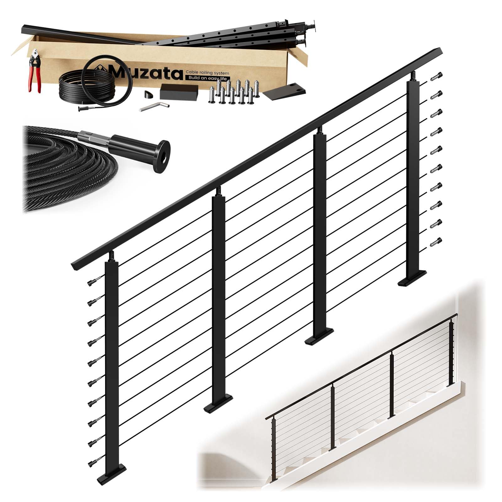 Photo 1 of Muzata 8-12ft Pre-Crimped Complete Cable Railing Kit for Slope 36in RC17