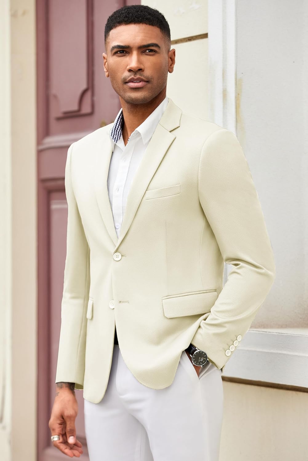 COOFANDY Mens Casual Blazer Slim Fit Suit Jacket Lightweight Knit Sport Coat Two Button Blazer Jacket - Image 2