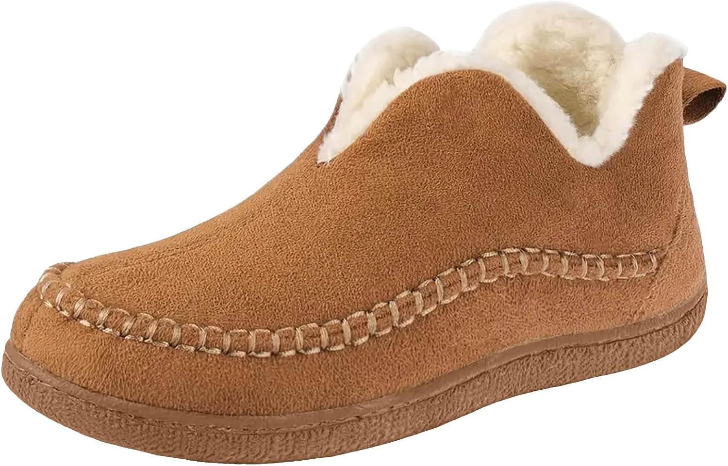 Womens Bootie Slippers Suede Leather Ankle Slipper Comfort Platform Non-Slip Boots Mens Slippers Soft Cushioned Bedroom House Shoes with Rubber Sole and Wool Blend Lining for Indoor Outdoor