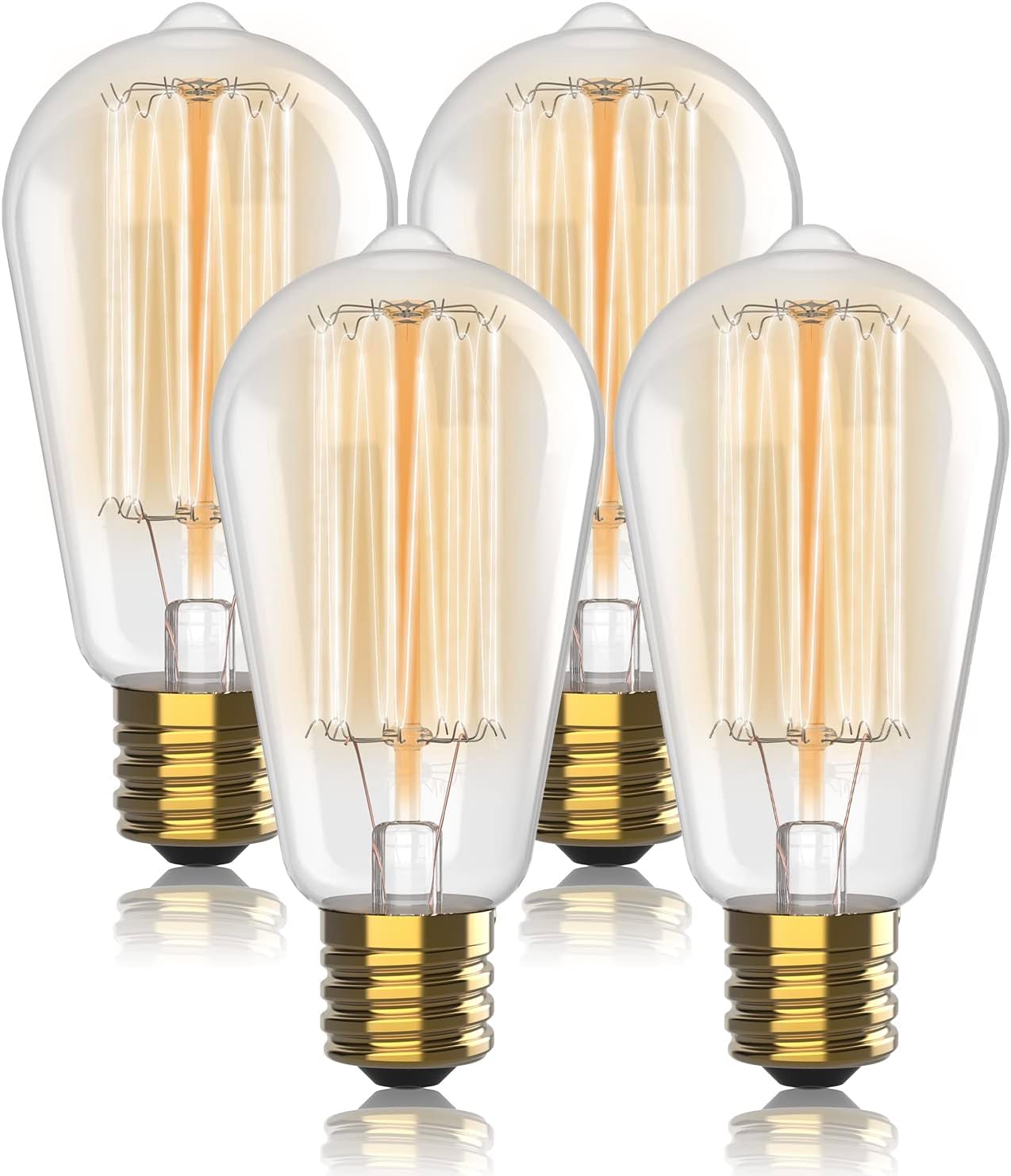 HUDSON BULB CO. Vintage Incandescent Edison Light Bulbs 60W (4 Pack)- E26/E27 Base 2100K Dimmable Decorative Lightbulbs for Outdoor and Indoor - ST64 Style Warm Light - Antique Squirrel Filament