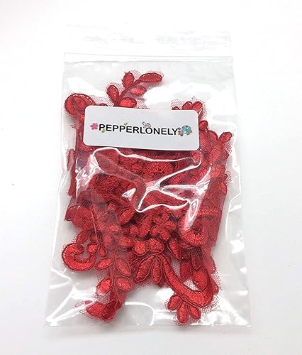 Miniatura 9 de PEPPERLONELY 1 par de parches de tela de encaje fino bordados adornos apliques decoración de vestido, rojo vino, 10 x 6 pulgadas
