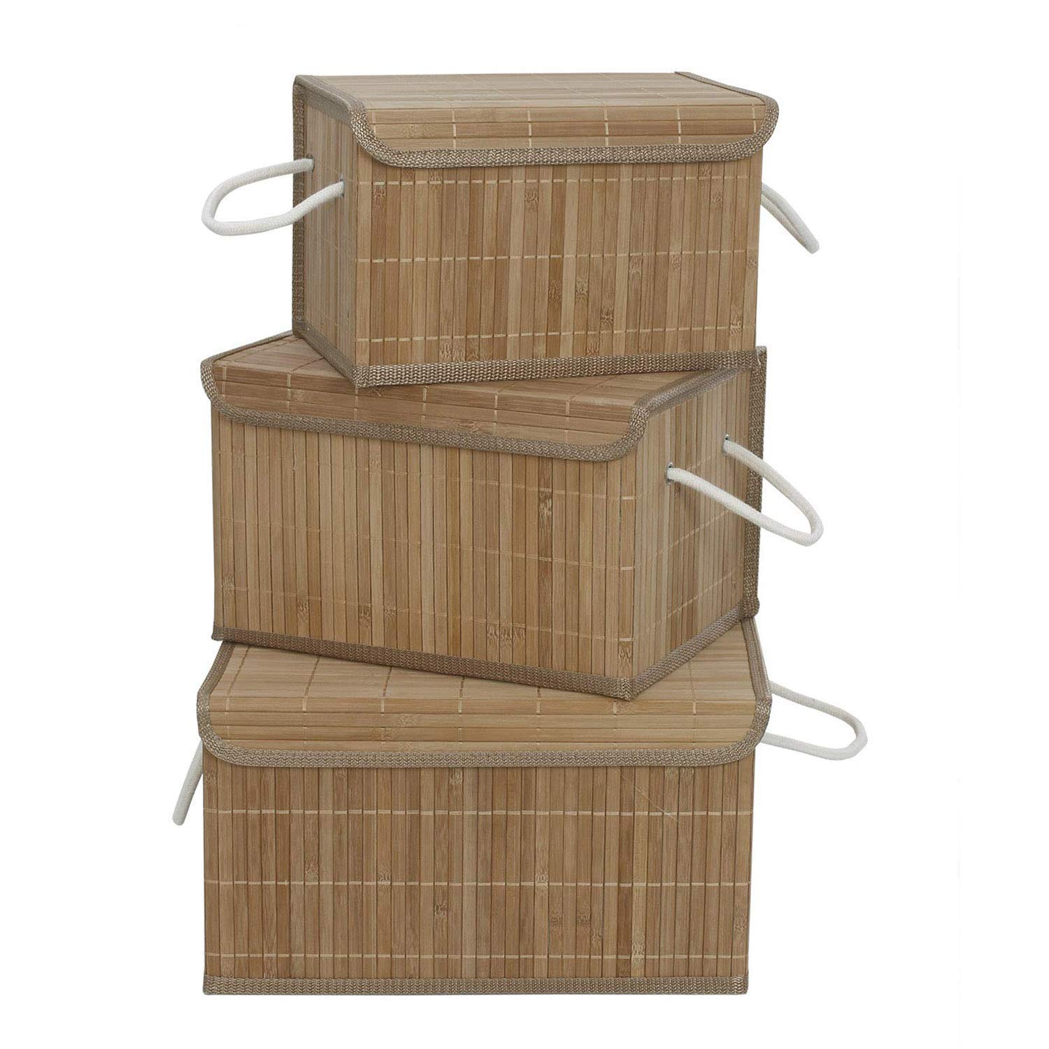 HomeStorie Rectangle EcoFriendly Bamboo Storage Boxes (Brown, Large