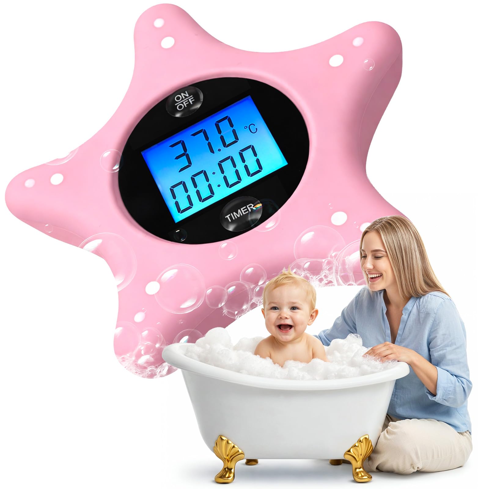 Termometro Bagno Neonato Digitale e Timer - Stella Marina in Silicone Morbido - Termometro ad Acqua Galleggiante - Giocattolo per Neonati e Bambini
