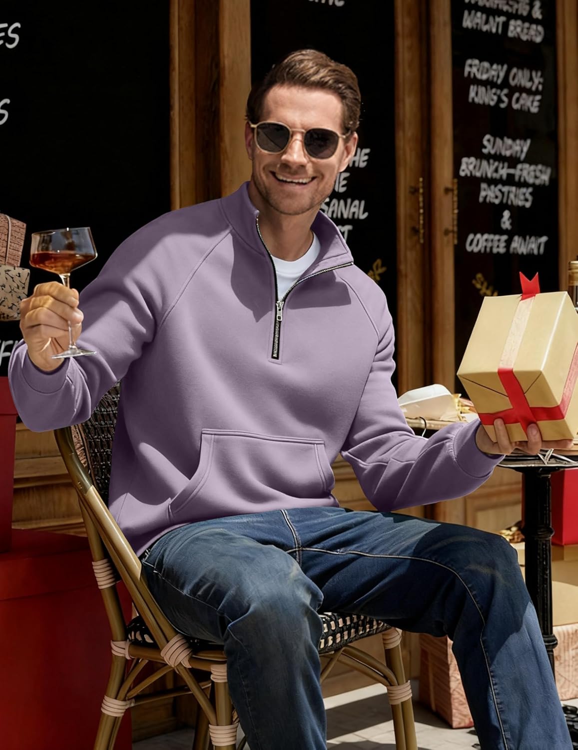 JMIERR Men's Fleece Quarter Zip Pullover Sweater Casual Cotton Fall Winter Family Outfit Warm Mock Neck with Pockets