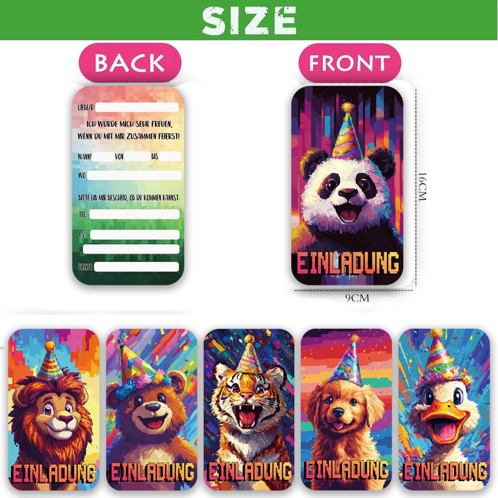 12 Tarjetas De Invitación Para 3º Cumpleaños Infantil, Diseño De Animales Para Niñas, Niños, Panda, León, Tigre, Incluye 12 Sobres, 12 Bolsas