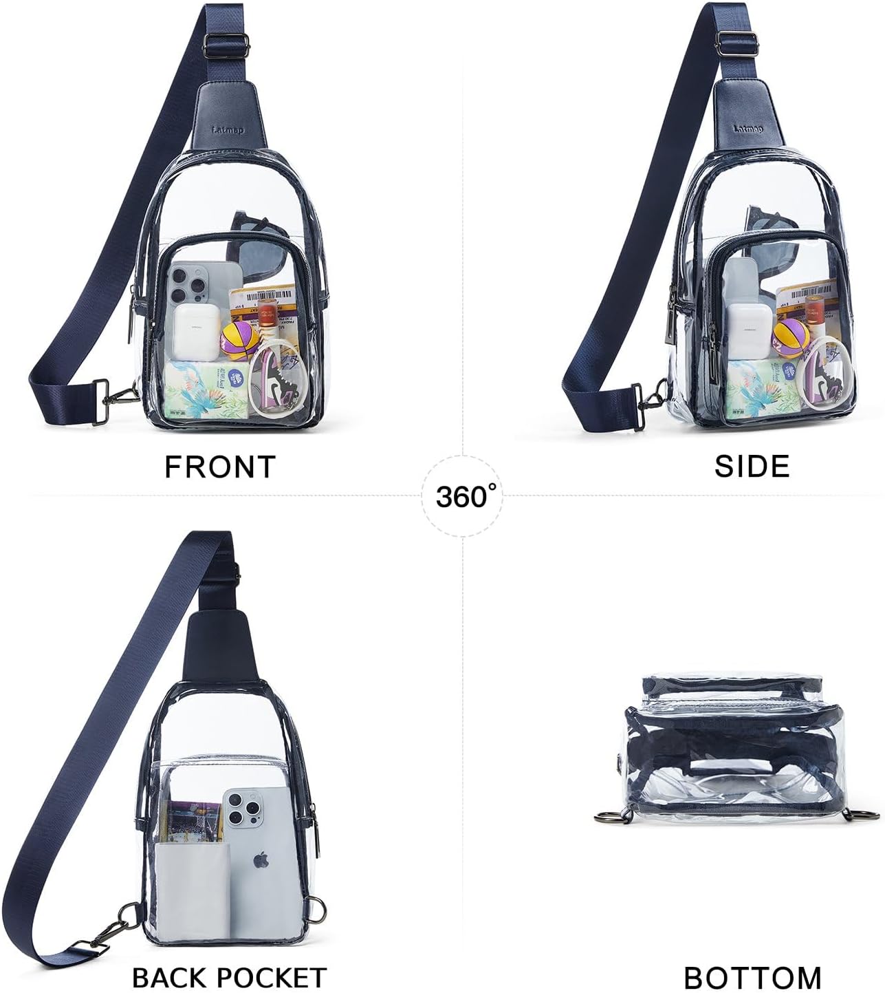 LATMAP Clear Bag for Stadium Events, Clear Purse for Women Stadium Crossbody Bag, Transparent Bag for Concerts Sports