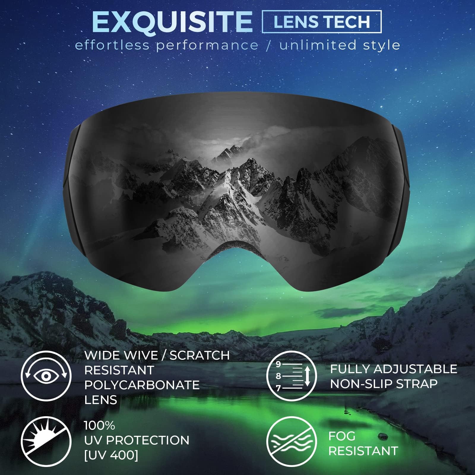 AVAWAY Masque de Ski Homme Femme Lunettes de Ski Lentille magnétique UV Protection Remplaçable, résistant à l'eau, au brouillard et au vent, Solide et sûr, Ski Snowboard Autres Sports Hiver