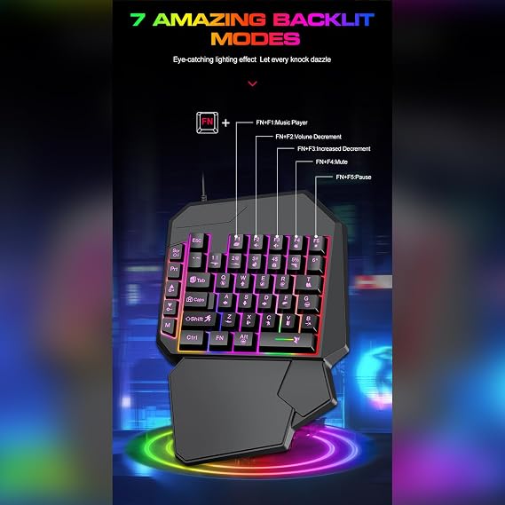 Programmable Hand Keyboard - Ergonomic Cell Phone Keypad, Professional Gaming Controller Keypad | Daily Entertainment Keyboard, Compact One-handed Keyboard for Increased Productivity