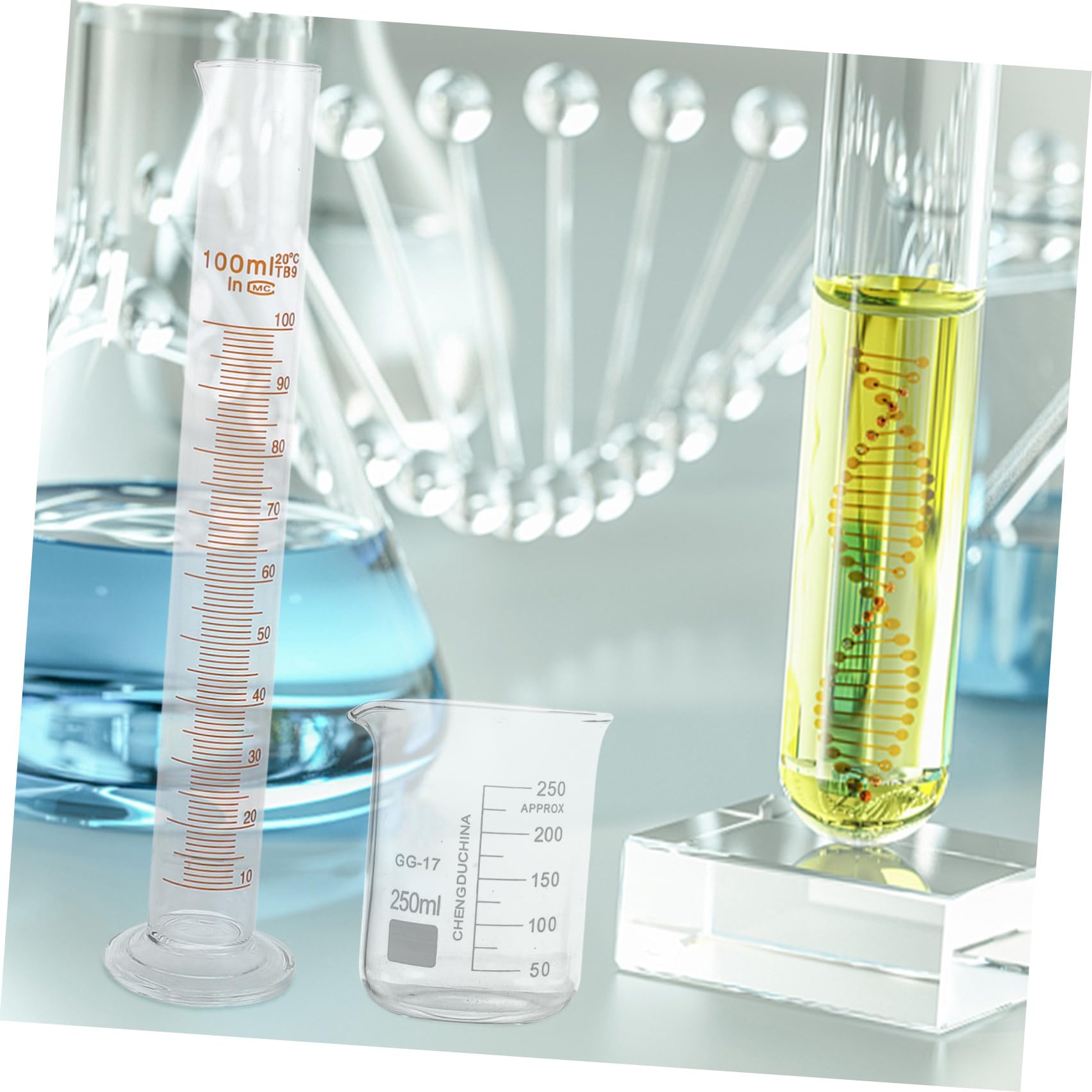 Set 9 Pezzi Bicchieri Graduati in Vetro Resistenza ad Alta Temperatura e Scala Facile da Leggere per Laboratorio Educativo e Ricerca Scientific