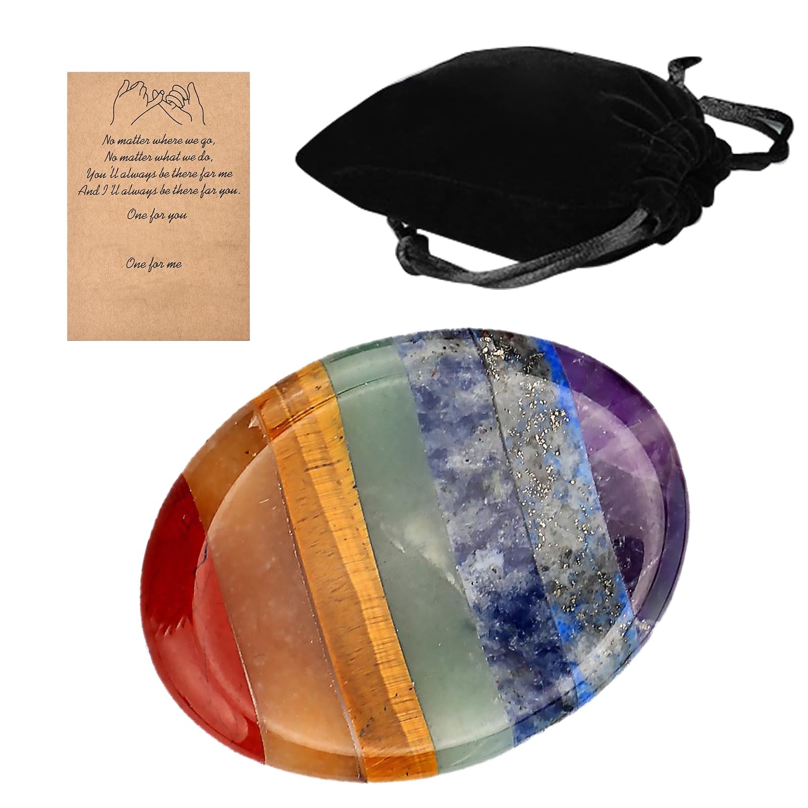 Bisienya Thumb Worry Stone for Anxiety with Velvet Bag Set-7 Chakra Crystal Oval Pocket Palm Stone Gemstones for Stress Anxiety Relief and Reiki Balancing Meditation,Crystal Gemstone Spiritual Gifts