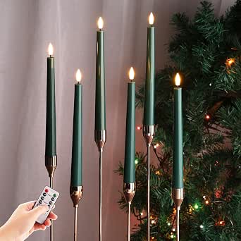 Eywamage Set Of 4 Flameless Christmas Tree Taper Candles - Battery Operated LED With Remote, Green, Real Wax Look - View #5