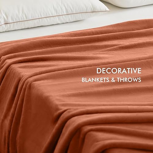 Miniatura 6 de Royoliving Manta de forro polar suave, tamaño naranja quemado, 400 GSM, manta gruesa de franela para sofá, cama, cálida y pesada (50 x 66 pulgadas)