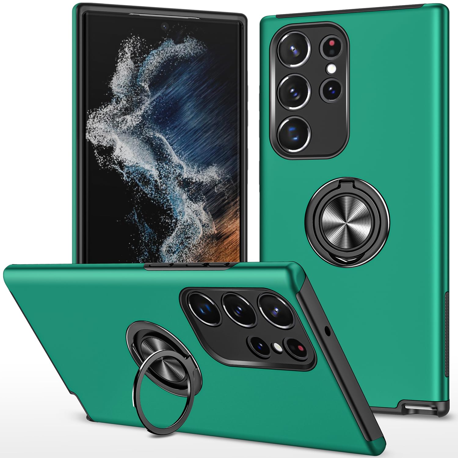 Funda para Galaxy S24 Ultra para Samsung S24 Ultra, de grado militar, a prueba de golpes, soporte de anillo integrado, soporte de coche, funda protectora resistente para Galaxy S24 Ultra (verde