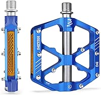 Vista 1 de MZYRH 3 Bearings Mountain Bike Platform Pedals - Flat Alloy 9/16" Non-Slip Bicycle Pedals Blue with Reflectors