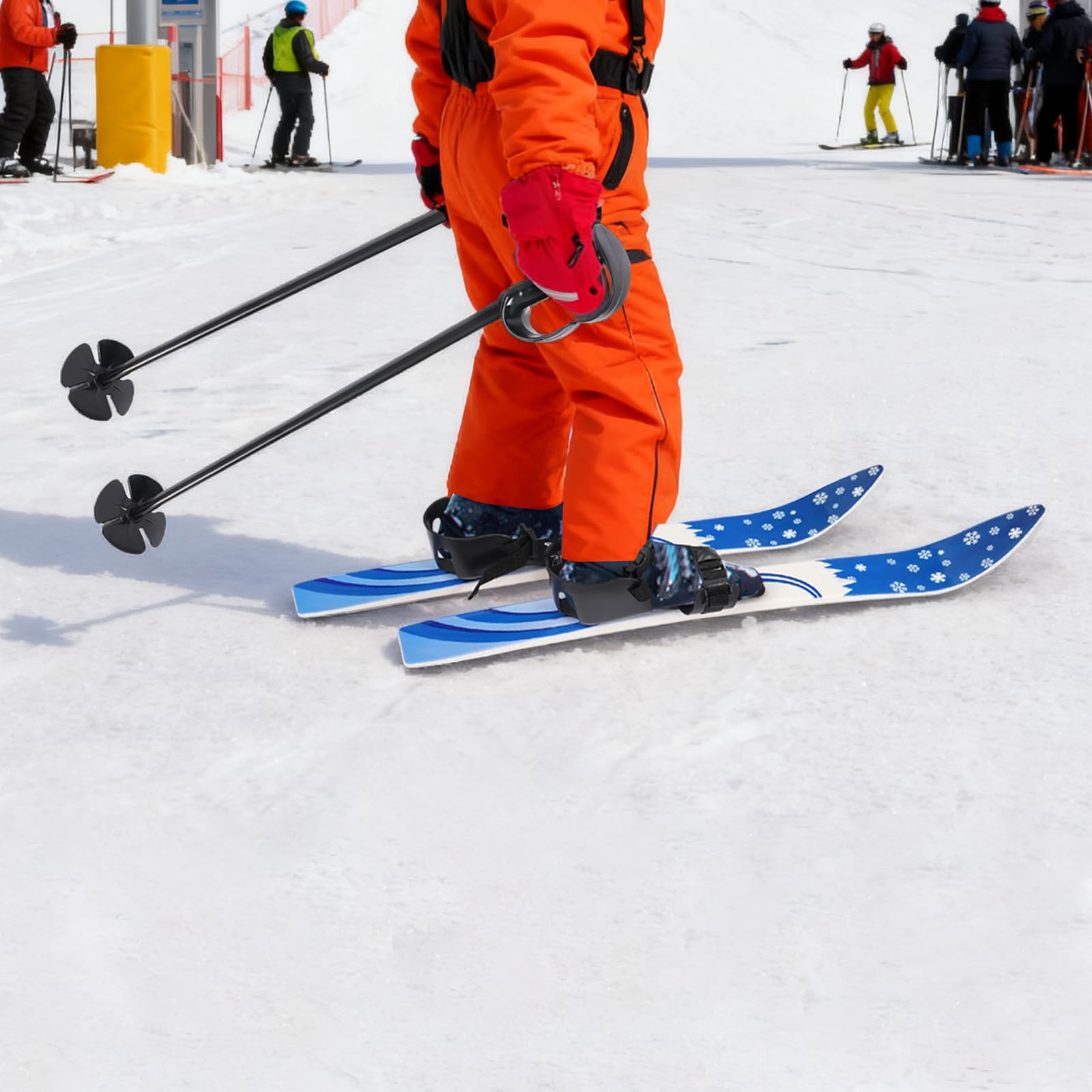 Kit de snowboard avec fixation et 2 bâtons de ski pour enfants en plastique, capacité de charge 50 kg, convient pour le ski, le ski sur l'herbe, le sable et d'autres activités de plein air