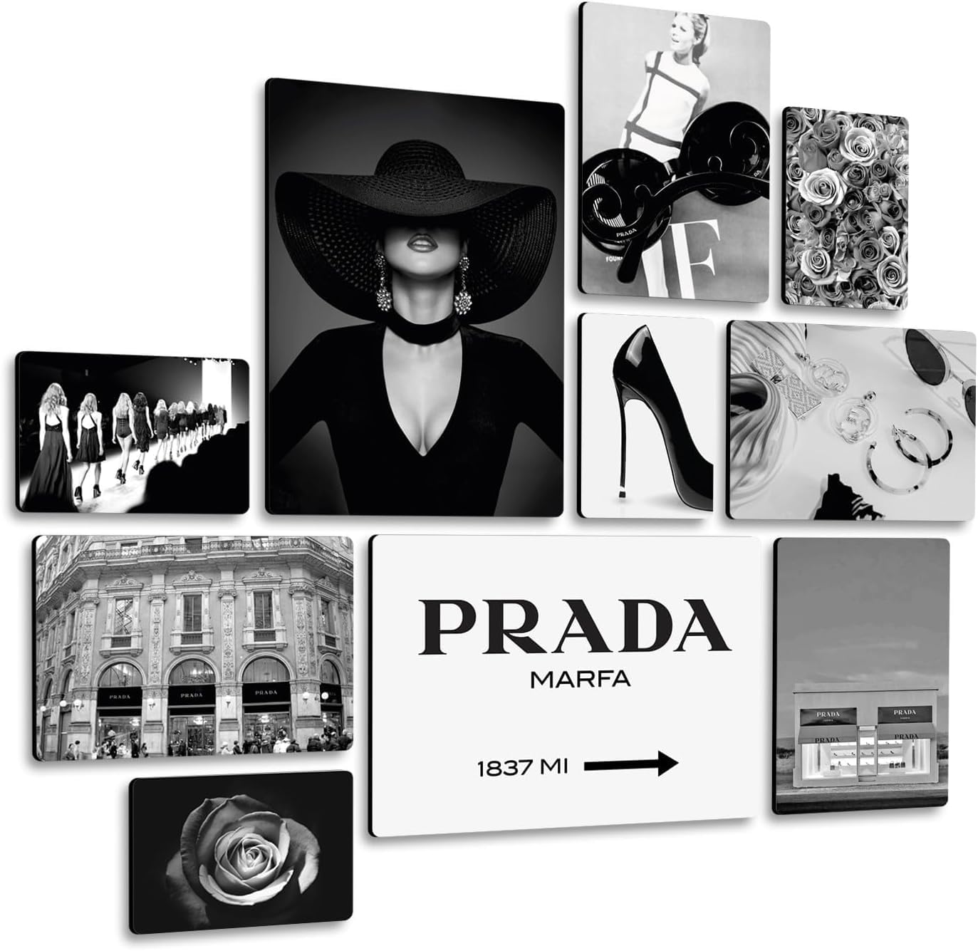 Giallobus - Ensemble de 10 peintures multi-panneaux - 5 - Fashion Prada Marfa - Bois MDF - | 2 x 42x29,7cm | 4 x 29,7x21cm | 4 x 21x14,85cm | - Prêt à accrocher - Tableaux
