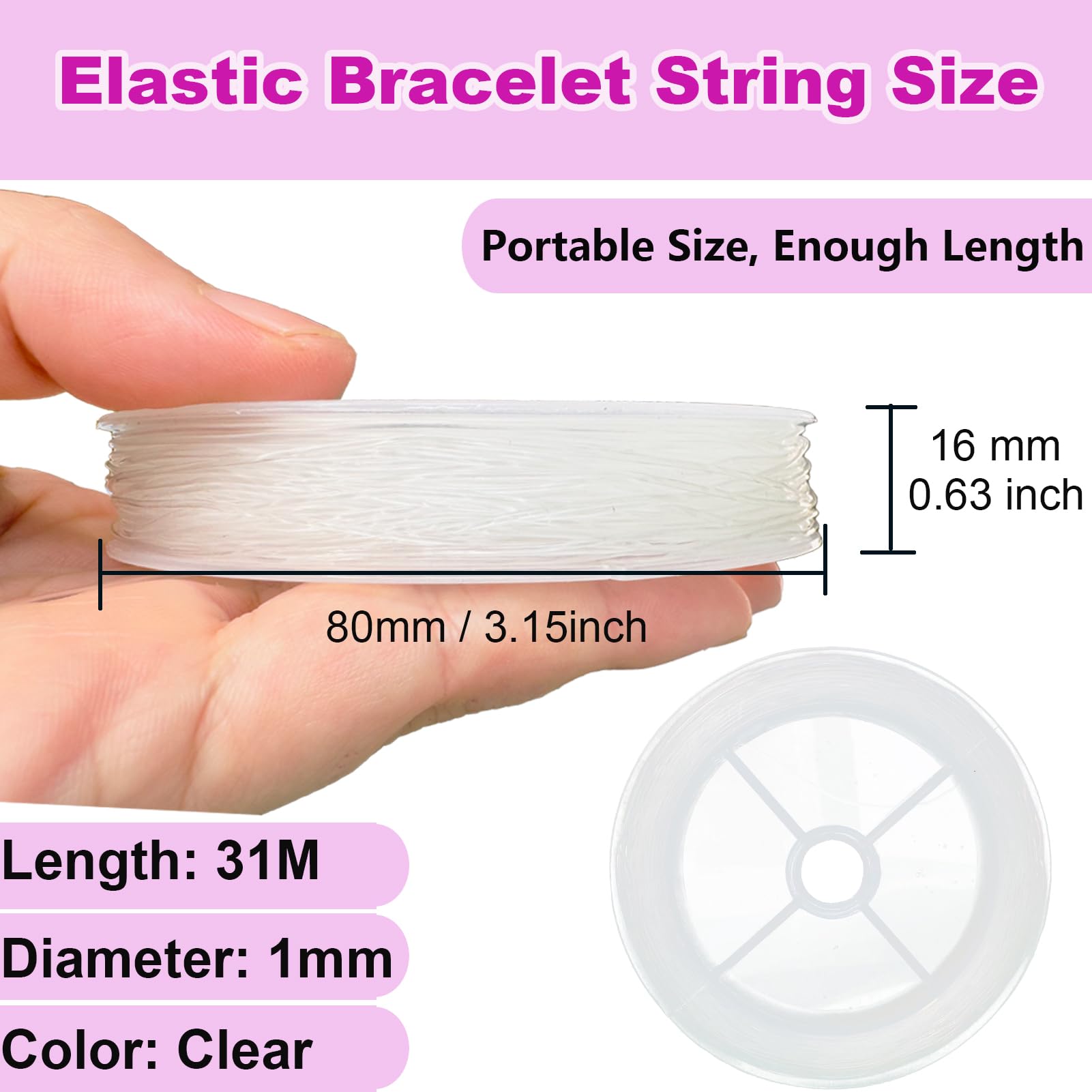 Doukey 1mm Elastic Bracelet String Cord, Crystal String Bead Cord Stretchy Elastic Clear String for Bracelet, Beading, Craft and Jewelry Making