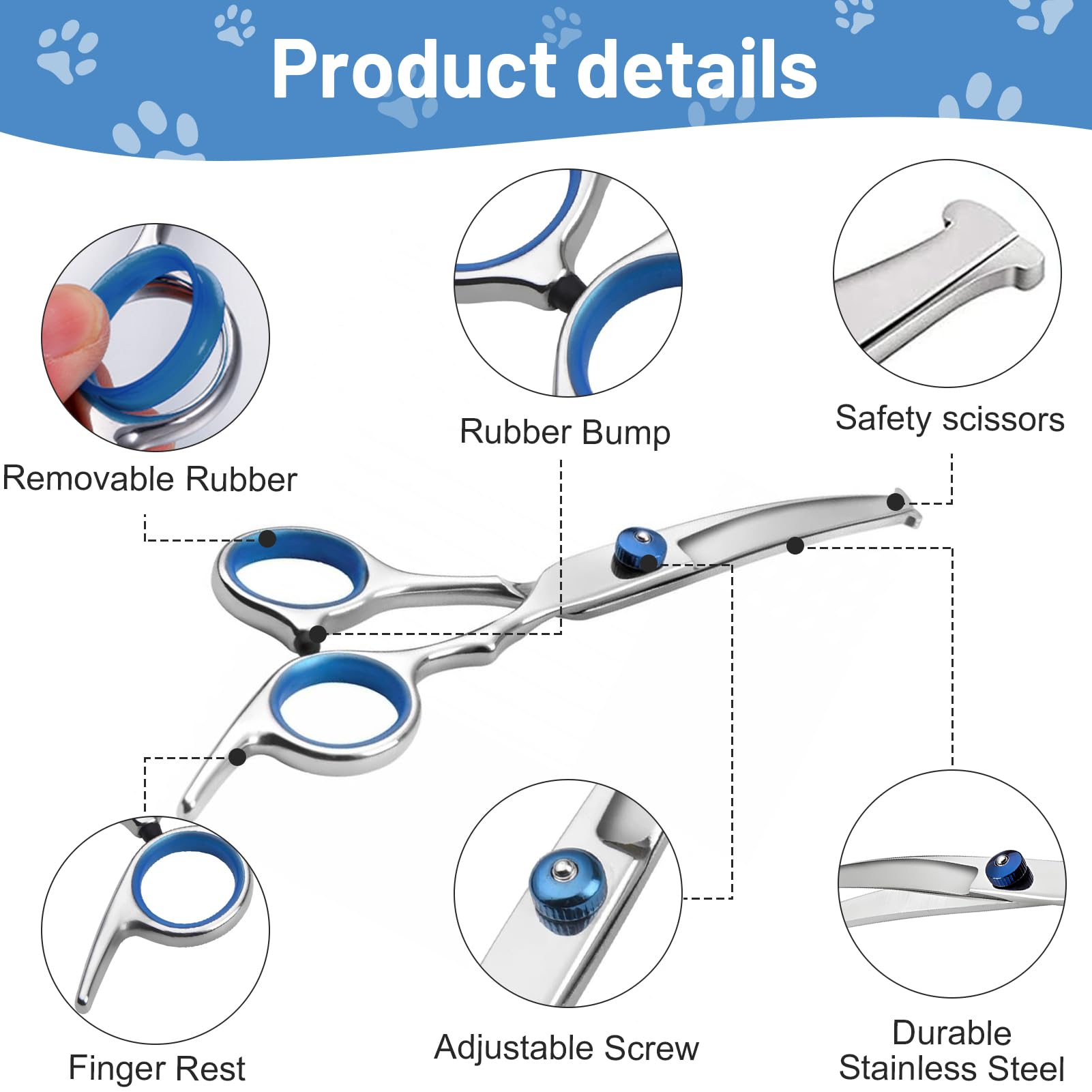 Pet Grooming Scissors, 6.7" Up Curved Dog Grooming Scissors with Safety Round Tip, Stainless Steel Cat Hair Cutting Shears - Image 3
