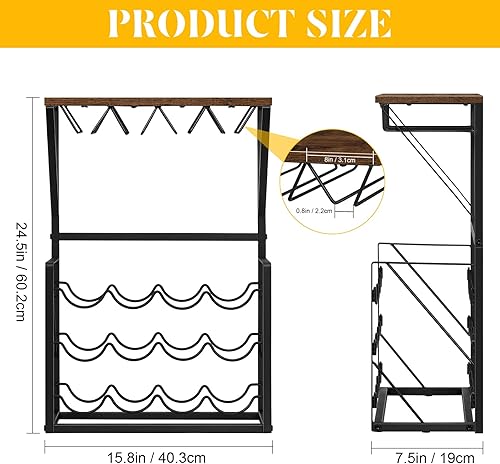 Miniatura 2 de SHINOSKE Estante de vino de madera para encimera, 12 botellas, 3 niveles, soporte de almacenamiento de vino de pie, estante de almacenamiento para