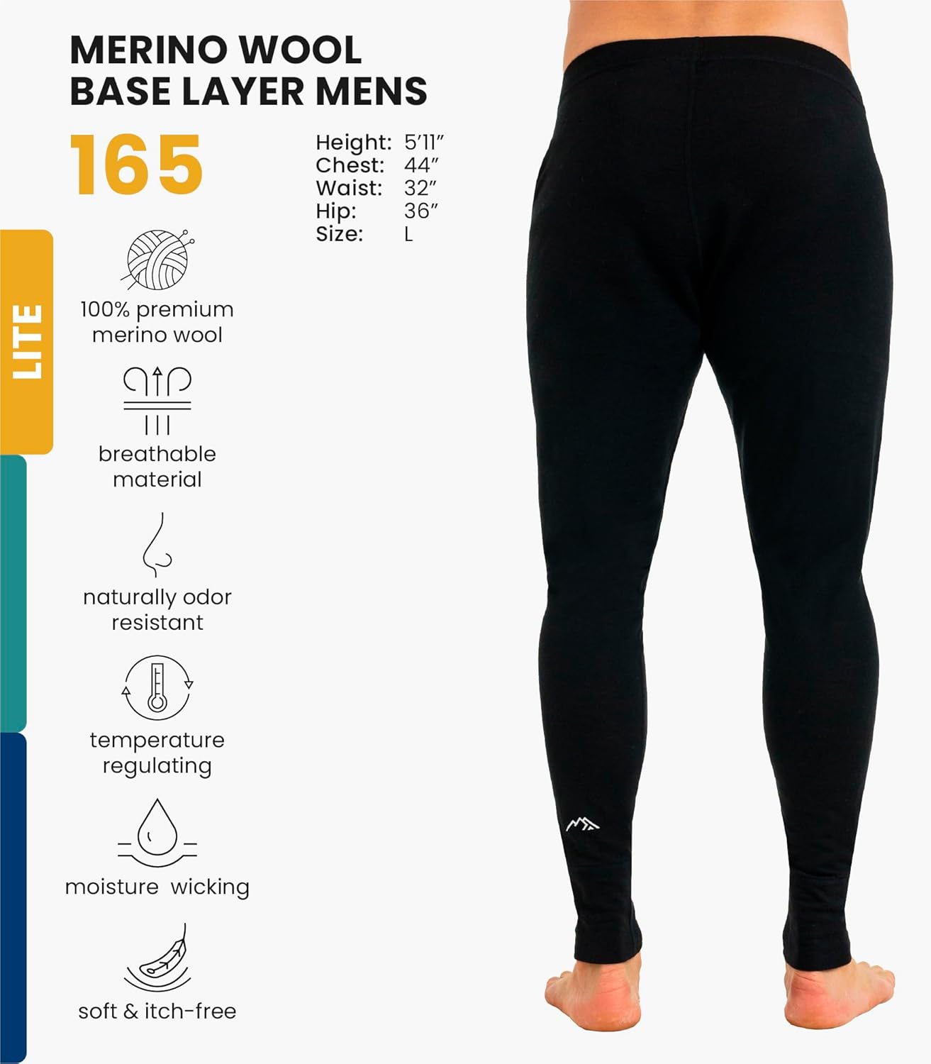 Merino Wool Base Layer Mens Bottom Pants 100% Merino Wool Heavyweight, Midweight, Lite Thermal Underwear Long Johns and Socks - Image 2