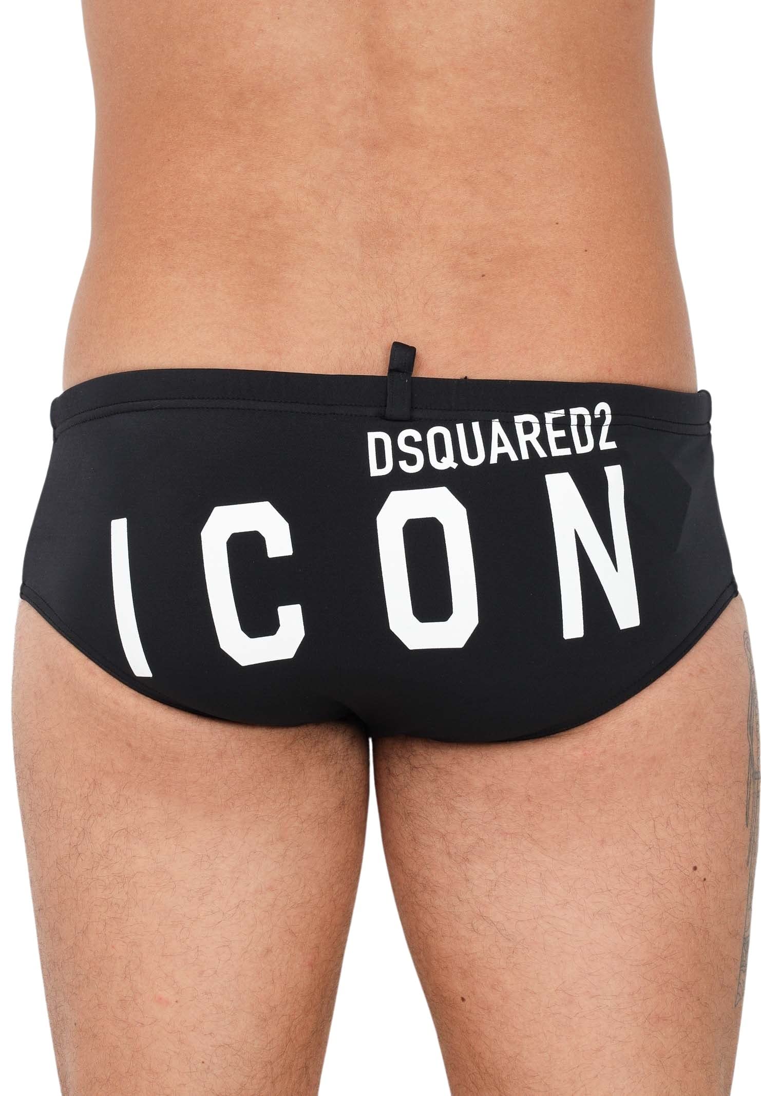 DSQUARED2 Odzież plażowa Mężczyzna Czarny Slip Morze z Maxi Print Icon, Czarny, 54