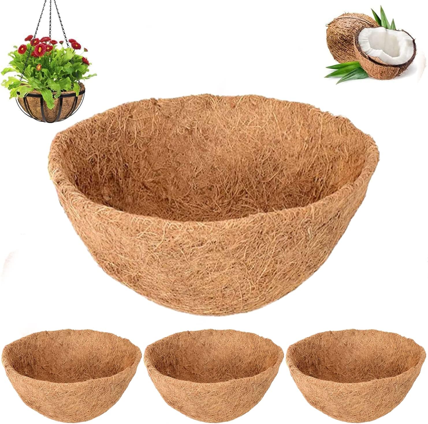 12 Inch Hanging Basket Liner for Trough Planting 4 Pack Natural