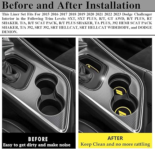 Miniatura 4 de Alfombrillas antipolvo para Dodge Challenger accesorios 2015 2016 2017 2018 2019 2020 2021 2022 2023, se adapta a la medida forros de portavasos