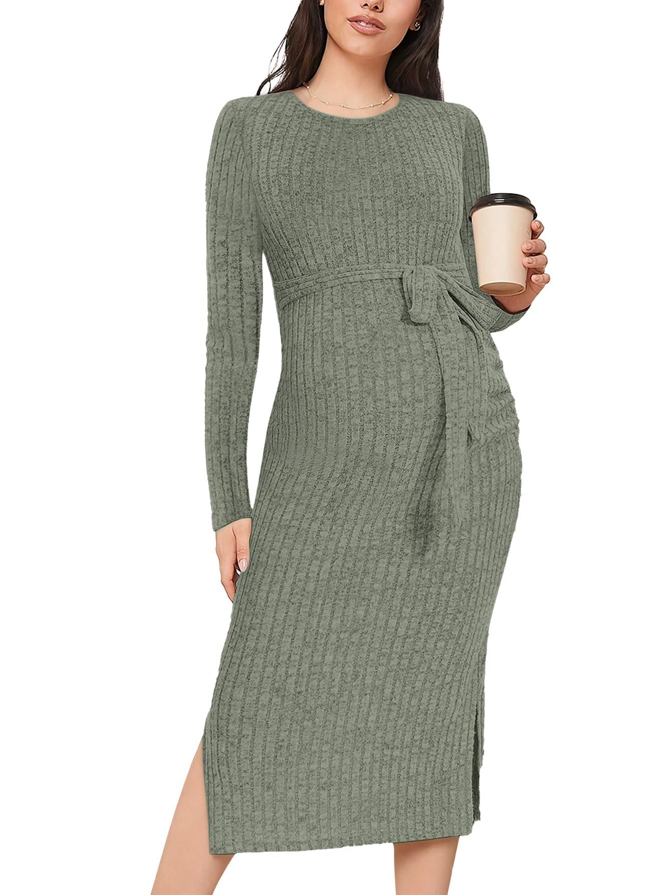 guruixu Crewneck Maternity Dress