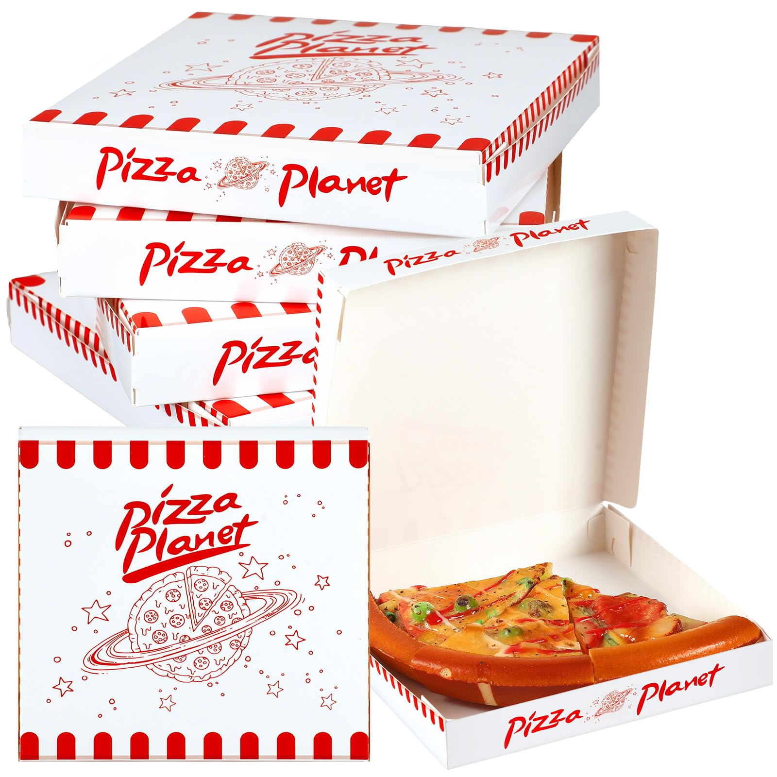 Dunzoom 48 Pcs Mini Pizza Planet Pizza Boxes for Toy Inspired Story Party Favor 5.1 Inch Mini Pizza Boxes Pizza Planet Decorations for Story Party Pizza Planet Party Decorations