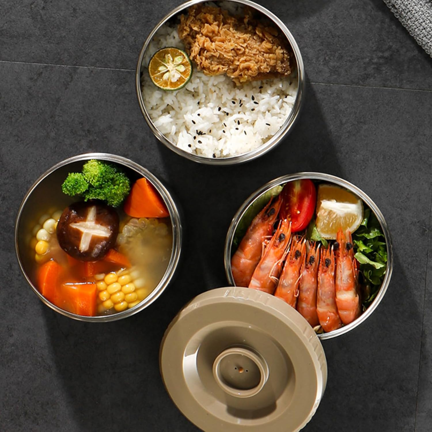 ポータブルスタック可能なノンラストスチールフードジャーダブルレイヤー断熱ベントスコンテナ温かい食事のための旅行断熱ランチコンテナ