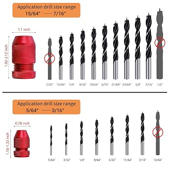 RUITOOL Drill Depth Stop for Drill Bits, Adjustable Drill Stop Applicable Drill Size Range 5/64-3/16,15/64-7/16, Aluminum Drill Bit Stop Collar Set for Woodworking Tools & Hand Tools, 2 Pcs