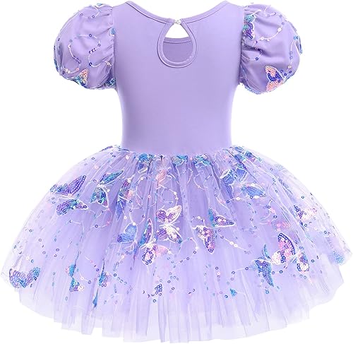 Miniatura 2 de Leotardos de ballet para niñas, 4 colores, mariposa, lentejuelas brillantes, vestido tutú de baile, manga abombada, ojo de cerradura en la espalda,