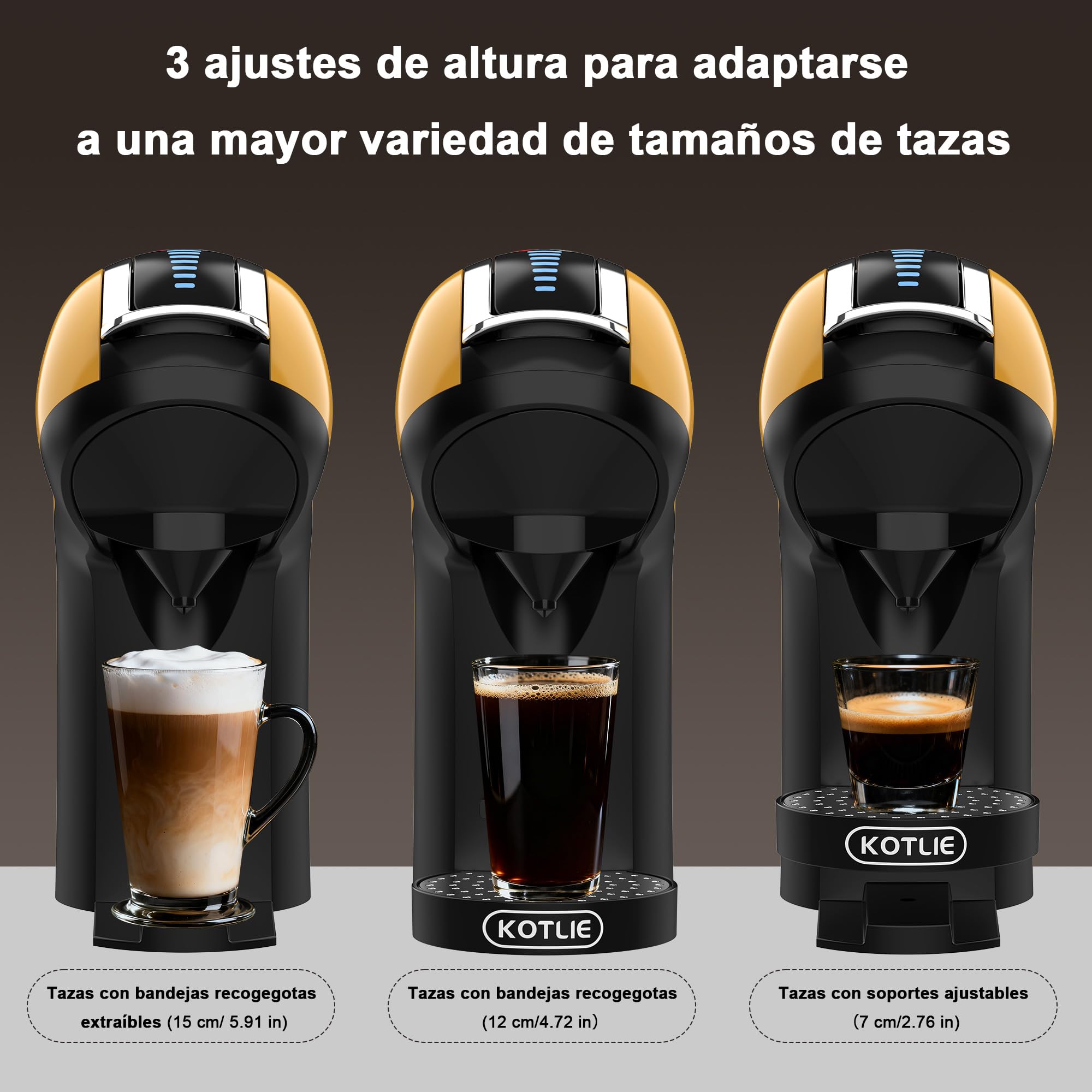 Upgrade Máquina de Cápsulas Café Espresso 5 en 1 19 Bar para Nespresso/Dolce Gusto/LAVAZZA MIO/LOR y Café Molido/ESE, Cafeteras Automáticas Pequeñas con Cápsulas, EM-308B (Amarillo)