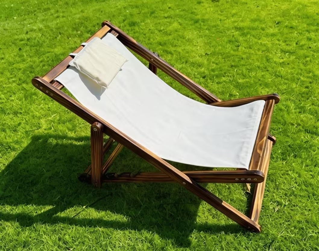 Heehee Tumbonas de Madera, Gran tamaño y Anchura Extra, con Altura Ajustable; sillas Plegables; tumbonas de Madera para jardín y Exterior, Ideales para la Playa y la Piscina, con suspensión de Lona