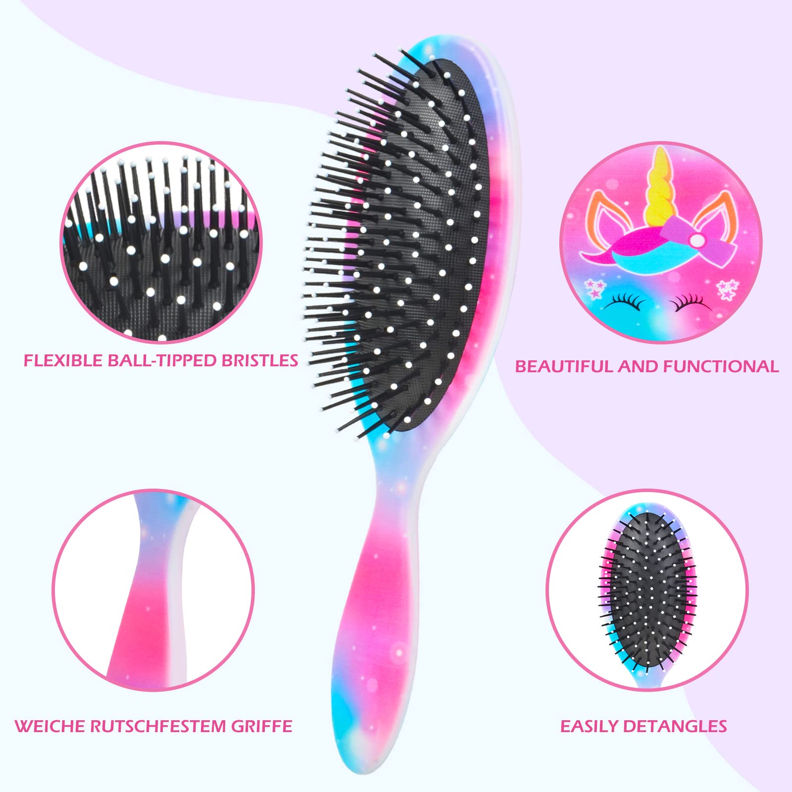Kids Hair Brush Girls, Toddler Wet Dry Detangling Hair Brush for Curly Thick Hair Pain-Free Comb Girls Kids Women Unicorn Mermaid - Image 2
