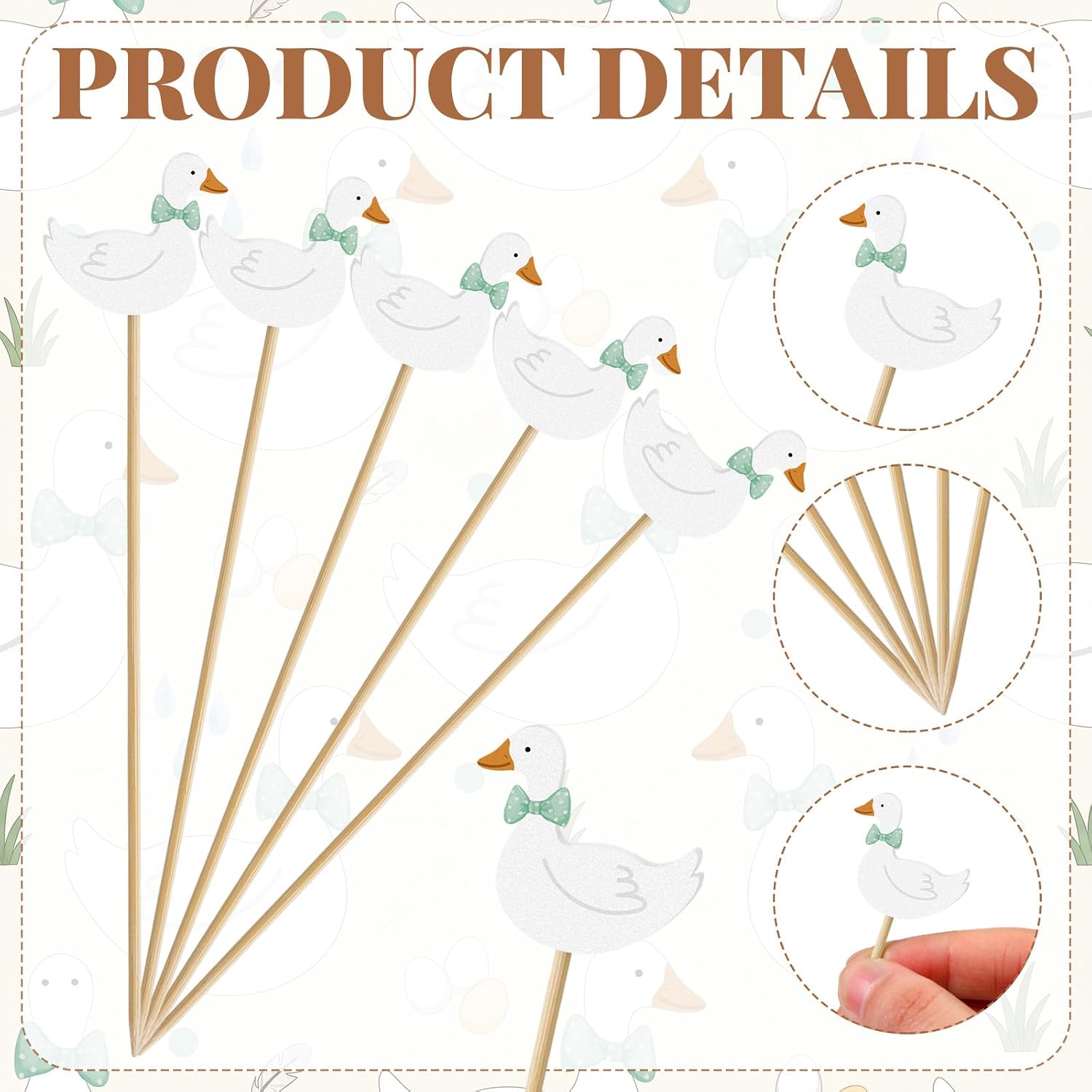 Green 150 Pcs Cocktail Picks 5.9 Inch goose duck Toothpicks for Appetizers Fancy Decorative Toothpicks Natural Bamboo Cocktail Skewer for Sandwich Cake Dessert Fruit Party Decoration (Goose)