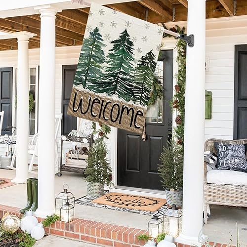 Miniatura 6 de CROWNED BEAUTY Bandera de jardín de Feliz Navidad de 12 x 18 pulgadas, doble cara para bienvenida al exterior, pequeños árboles de arpillera de