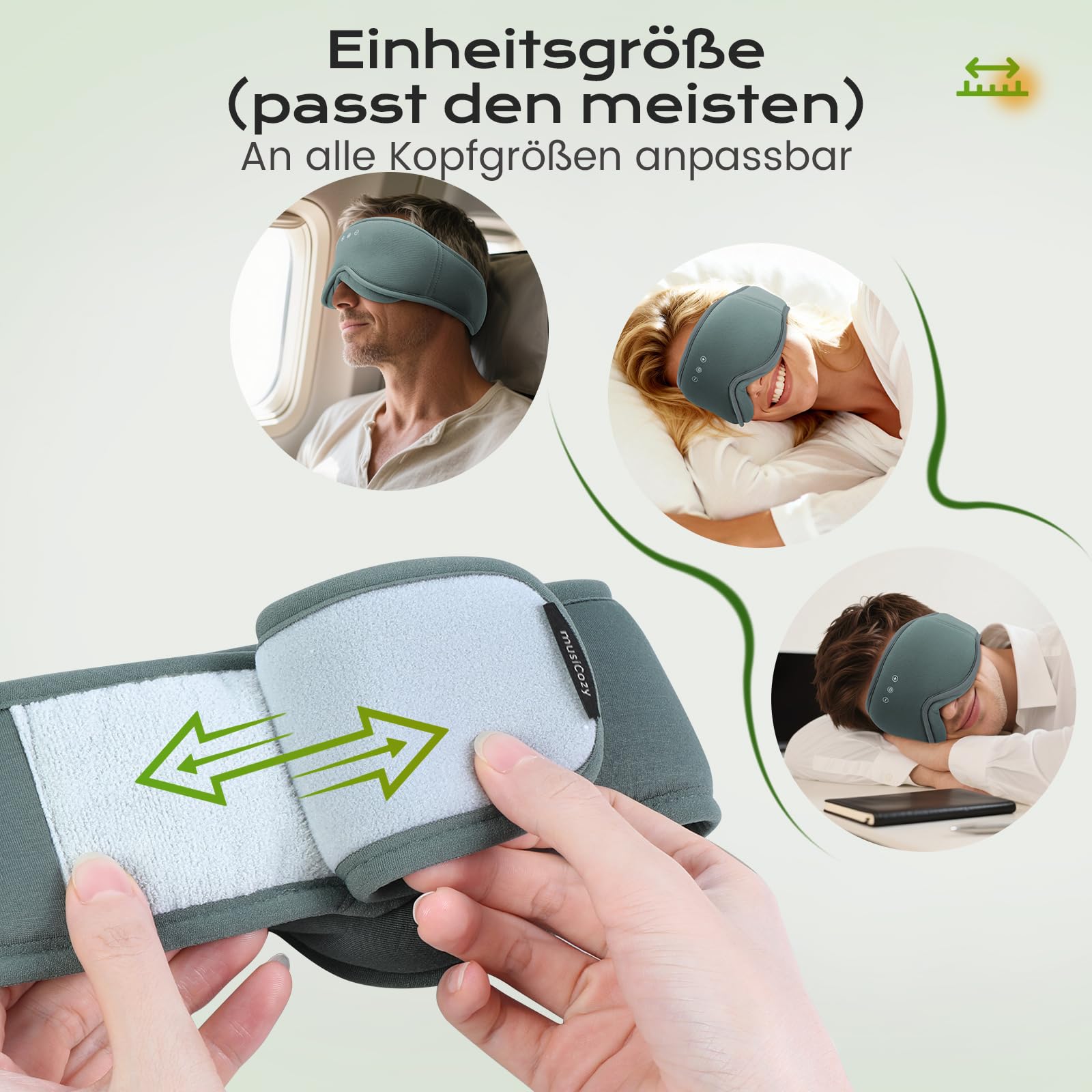 musicozy Bamboo 3D Casque de sommeil pour DE (xy) Gris