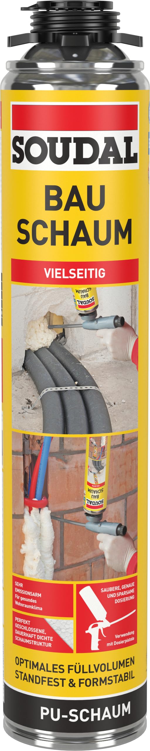 Soudal BAUSCHAUM für Pistole – einkomponentiger, selbstexpandierender Polyurethanhartschaum (750 ml)