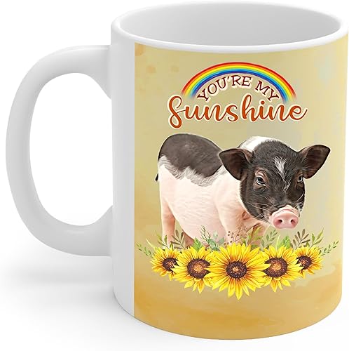 Lovesout Taza de café con diseño de girasol y arco iris, taza de té de cerámica blanca de 11 onzas, regalos para dueños de mascotas con texto en