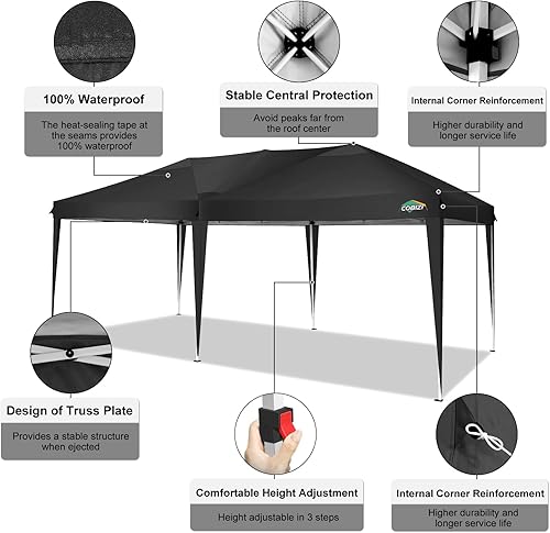 Miniatura 3 de COBIZI Canopy Tienda de campaña desplegable de 10 x 20 pies con 6 paredes laterales, tienda comercial instantánea para fiestas, playa, camping,